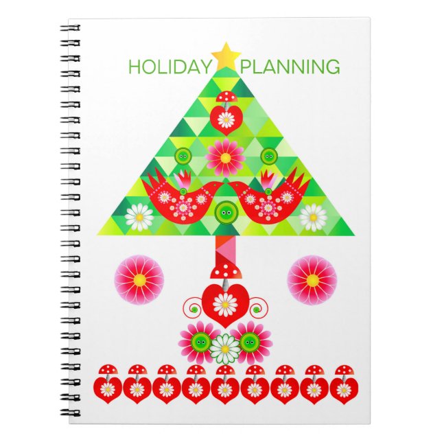 Mod Scandi Holiday Bird and Tree Note Book (Front)