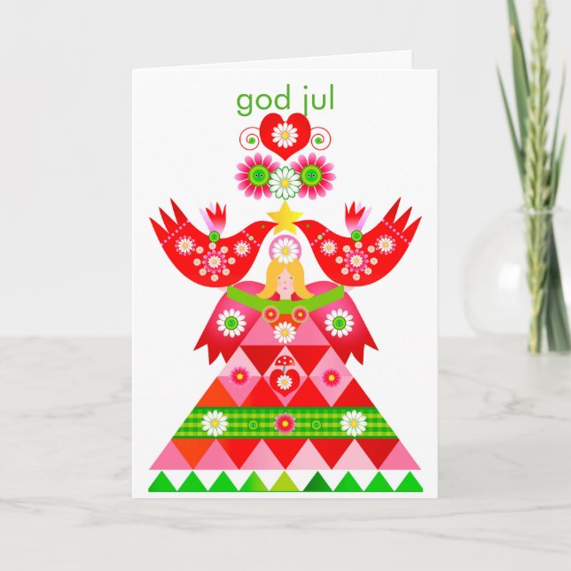 Mod Scandi Holiday Bird Angel Card (Front)