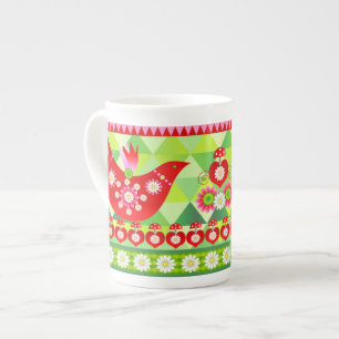 Mod Scandi Holiday Bird Bone China Specialty Mug