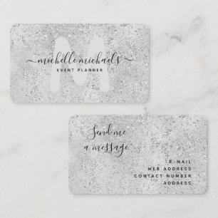 Mod Silver Luxury Glitter Glam Monogram Script Business Card