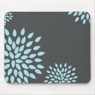 Mod Sky Blue Flower on Grey Background Mouse Pad