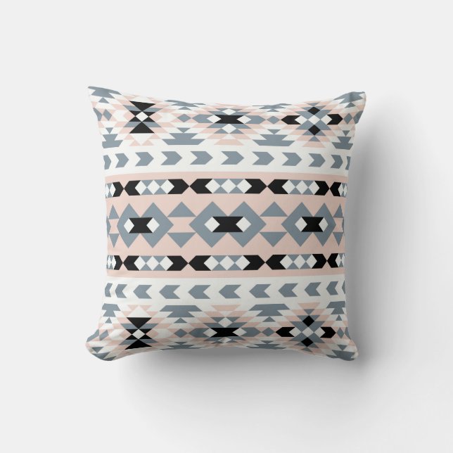 Mod Southwest Geometric Blush and Black Throw Pillow (Front)