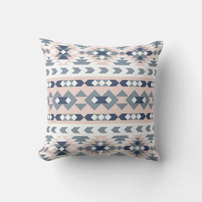 Mod Southwest Geometric Navy Blush Throw Pillow (Front)
