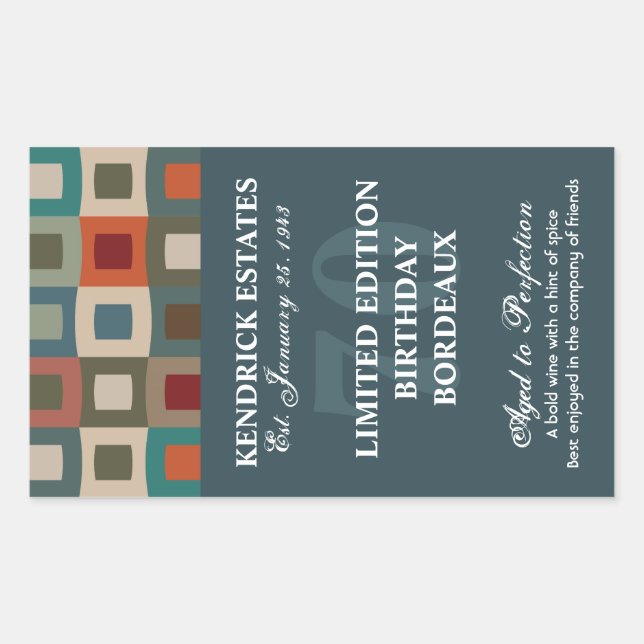 Mod Squares Birthday Wine - Blue (750ml) Sticker (Front)