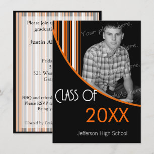 Mod Stripes Graduation Party Invite Orange & Black