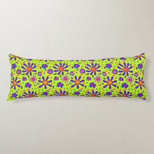 Mod Style Flowers on Peridot Green Body Pillow