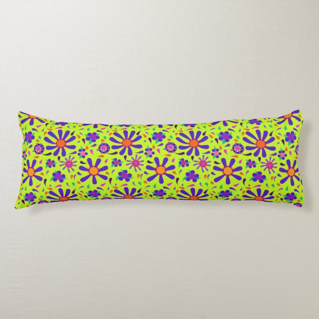 Mod Style Flowers on Peridot Green  Body Pillow (Front)