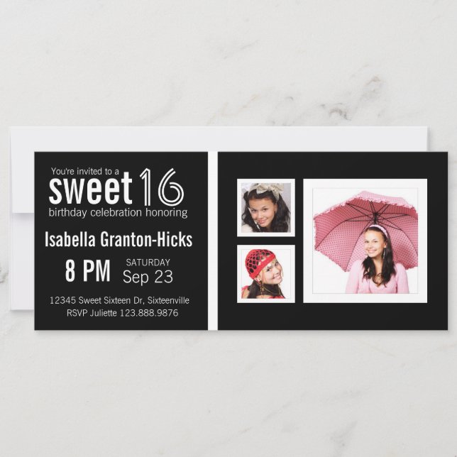Mod Sweet 16 Birthday Party with 3 Photos Invitation (Front)