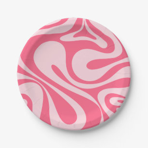Mod Swirl Retro Modern Abstract Pattern Pink Paper Plate