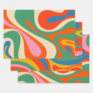 Mod Swirl Retro Trippy Colorful Abstract Pattern Wrapping Paper Sheet