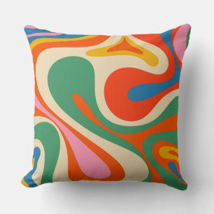 Mod Swirl Retro Trippy Colourful Abstract Pattern Throw Pillow