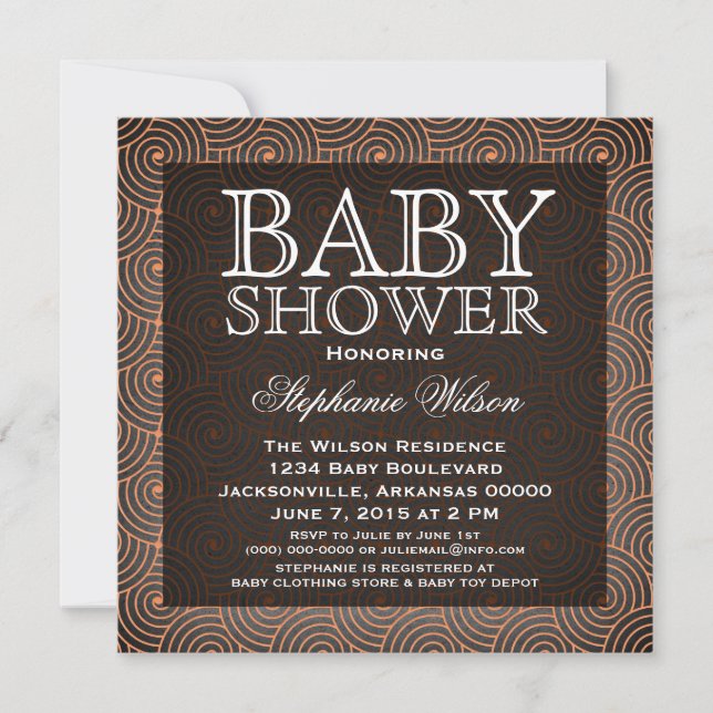Mod Swirls Baby Shower Invite, Coral Invitation (Front)