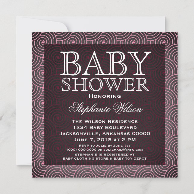 Mod Swirls Baby Shower Invite, Pink Invitation (Front)
