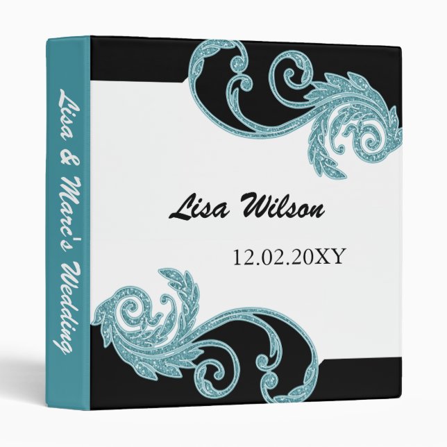 mod swirly aqua Wedding Planner binder (Front/Spine)