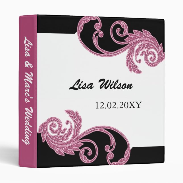 mod swirly pink Wedding Planner binder (Front/Spine)
