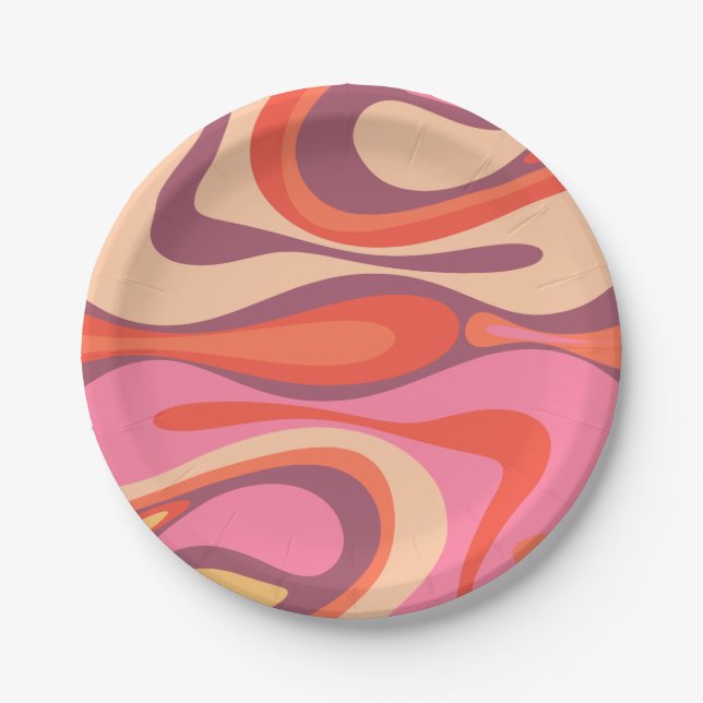 Mod Thang Trippy Retro Modern Abstract Pattern Paper Plate (Front)