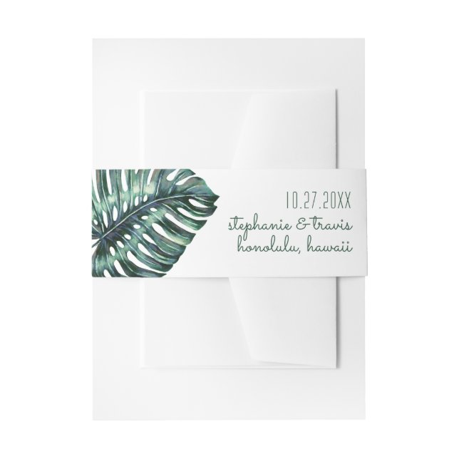 Mod Tropical Leaves Monstera Plant Invitation Belly Band (Front Example)