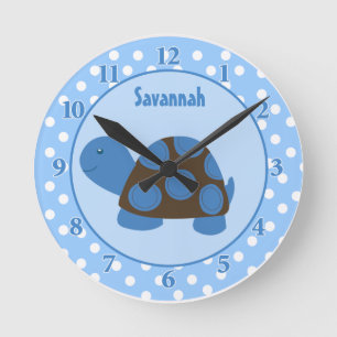 Mod Turtle (Bleu) Horloge murale Ajouter un nom