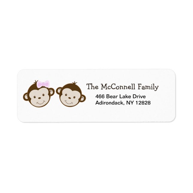 MOD TWIN MONKEYS PRINTABLE ADDRESS LABELS (Front)