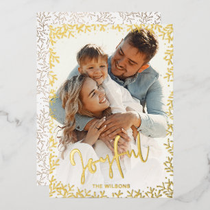 Mod Typography Simple Joyful Photo Foil Holiday Card
