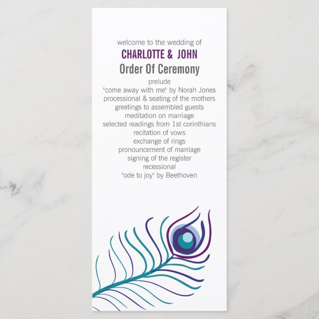 Mod violet, bleu turquoise paon programmes de mari (Devant)