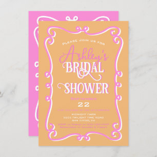 Mod Wavy Doodle Pink Orange Bridal Shower Invitation