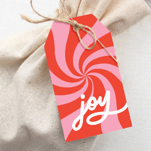 Mod Wavy Groovy Christmas Pink Red Joy Script Gift Tags