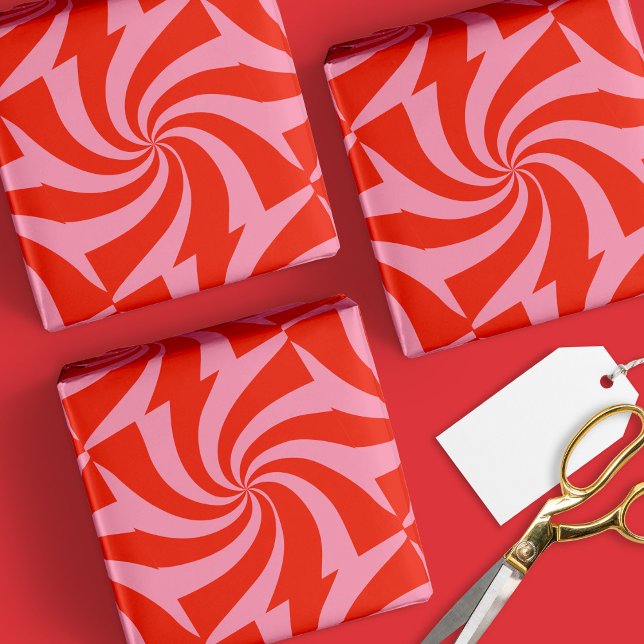 Mod Wavy Groovy Hippie Retro Christmas Pink Red Wrapping Paper (Creator Uploaded)