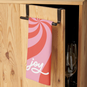 Mod Wavy Retro Christmas Candy Pink Red Holiday Kitchen Towel