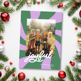Mod Wavy Retro Groovy Colourful Photo Lilac + Gree Holiday Card