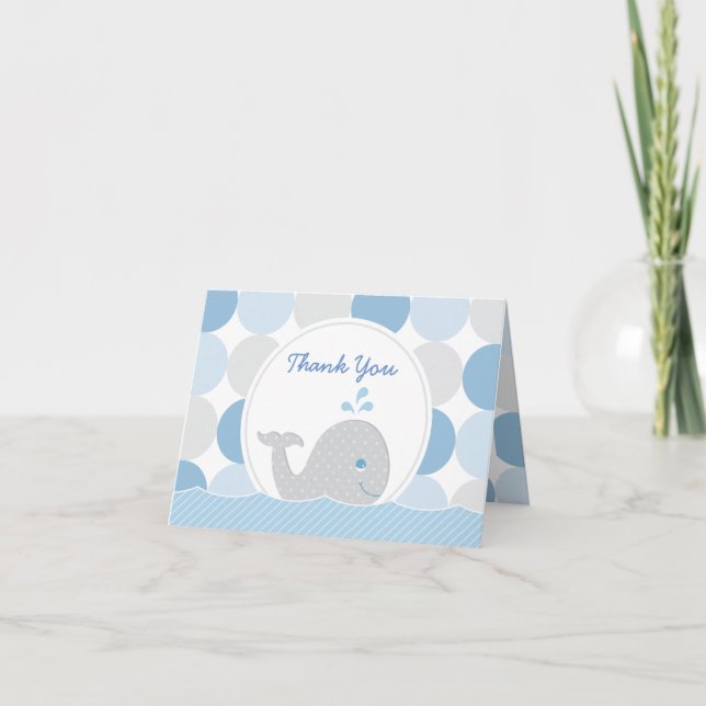 Mod Whale Baby Boy Shower Blue & Grey Dots Merci Y (Devant)