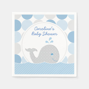 Mod Whale Baby Boy Shower Blue & Grey Napkin
