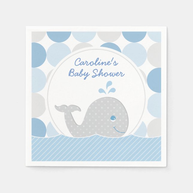Mod Whale Baby Boy Shower Blue & Grey Napkin (Front)