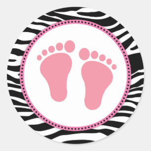 Mod Zebra Pink Baby Shower Favour Stickers