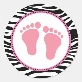 Mod Zebra Pink Baby Shower Favour Stickers