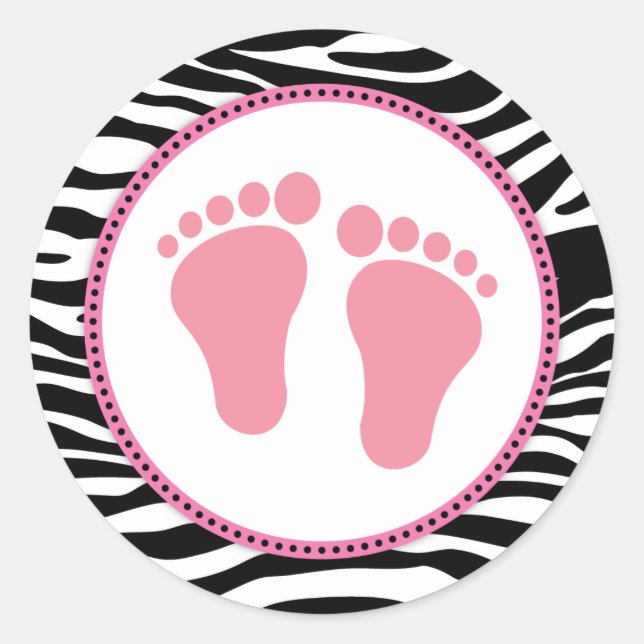 Mod Zebra Pink Baby Shower Favour Stickers (Front)