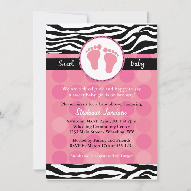 Mod Zebra Print Baby Shower Invitations (Front)
