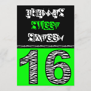 Mod Zebra Print Sweet Sixteen [green] Invitation