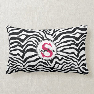 Mod Zebra Print with Girly Pink Monogram Lumbar Pillow