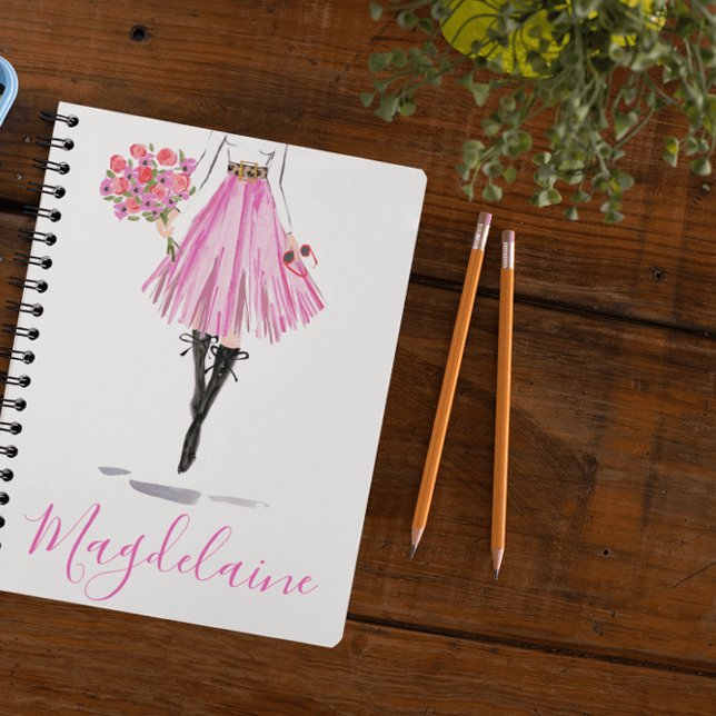 Mode élégante Pink Jupe Flowers Journal Femme (Créateur téléchargé)