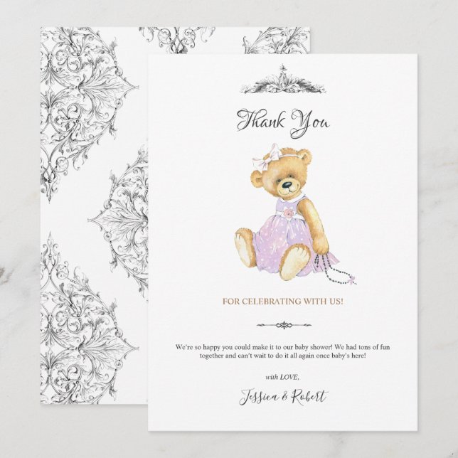 Mode ours en peluche petite dame Carte de remercie (Devant / Derrière)