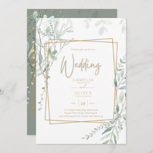 Modeern Greenery Wedding QR Code RSVP Invitation