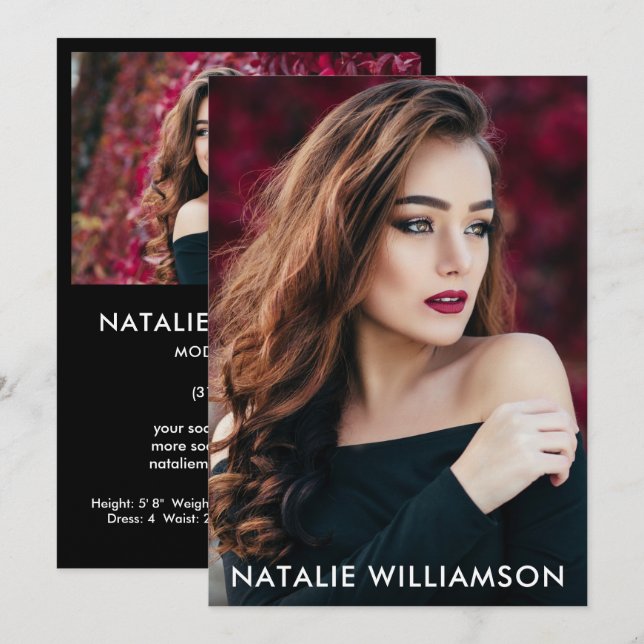 Model Actor 2 Photo Comp Card 5x7 Black Back (Front/Back)