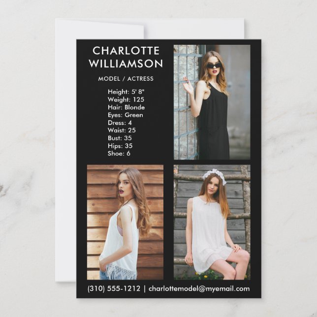 Model Actor 3 Photo Comp Card 5x7 B (Front)