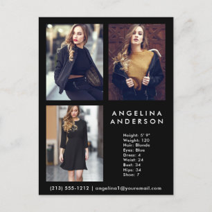 Model Actor 3 Photo Comp Card Blk - Postcard