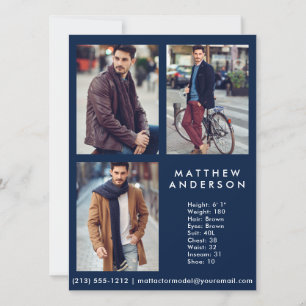 Model Actor 3 Photo Comp Card Blue
