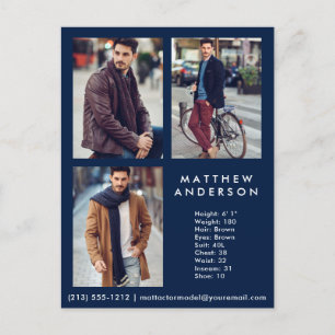 Model Actor 3 Photo Comp Card Blue - Postcard
