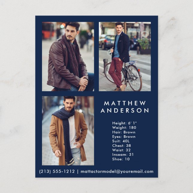 Model Actor 3 Photo Comp Card Blue - Postcard (Front)