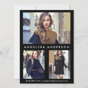 Model Actor 3 Photo Comp Card - Front Black