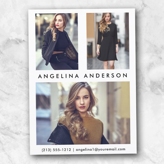 Model Actor 3 Photo Comp Card - White Front (Customize to change background color, text size or text style.)